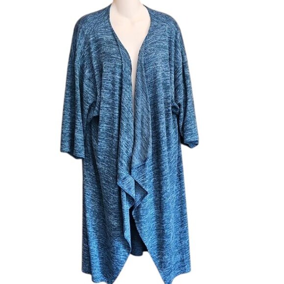 LuLaRoe Blue Duster Cardigan long open front 3/4 sleeves Large Made in USA - Picture 2 of 11